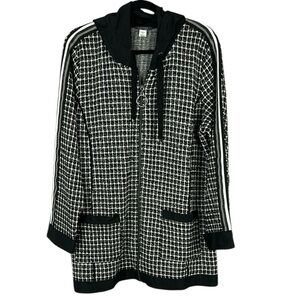 Dolcezza Sporty Longline Pockets Hooded Full Zip Cardigan Jacket XL Black Silver